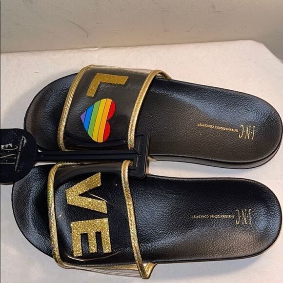 NWT I.N.C. Rainbow Love Open toe Slipper size 9/10 large - Picture 4 of 6